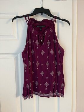 White House Black Market Plum Printed Sleeveless Tie-Neck Camisole Top NWOT